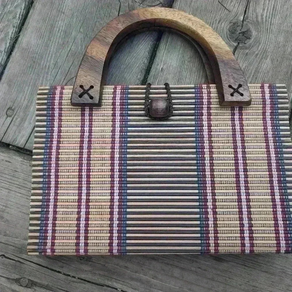 Vintage small bag with wooden handle - Picture 8 of 9